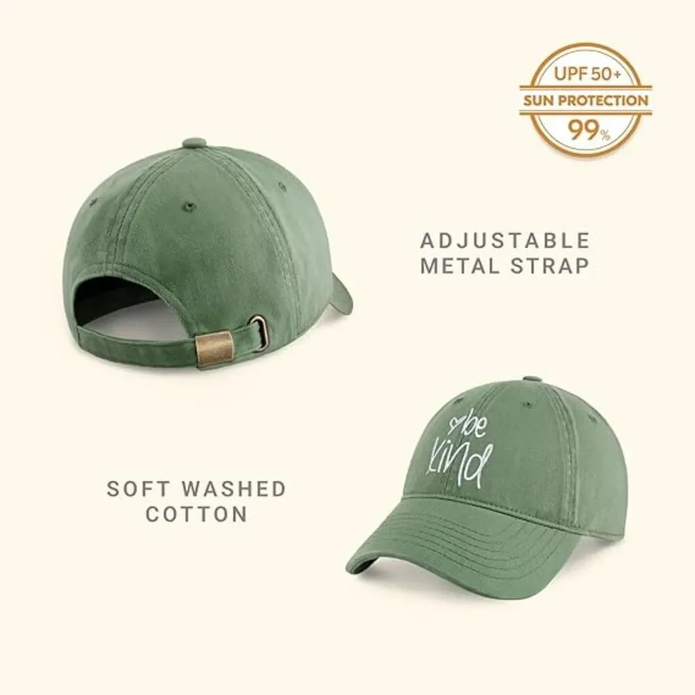 Unisex Green Tea 100% Cotton Be Kind Embroidered Adjustable Classic Baseball Cap